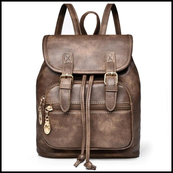 Vegan Leather Mini Backpack Retro Chic Lightweight Travel Daypack Adjustable main image 4